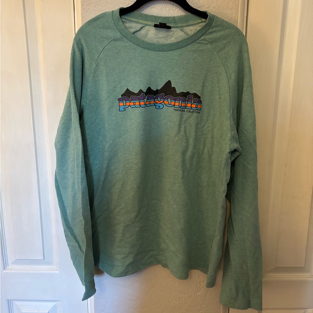 Patagonia Spellout Logo Teal Longsleeve Tee Size Medium